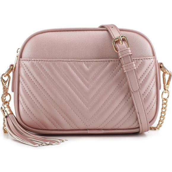 Lola Mae Quilted Crossbody Bag Blush Pink Adjustable Strap - Picture 1 of 14